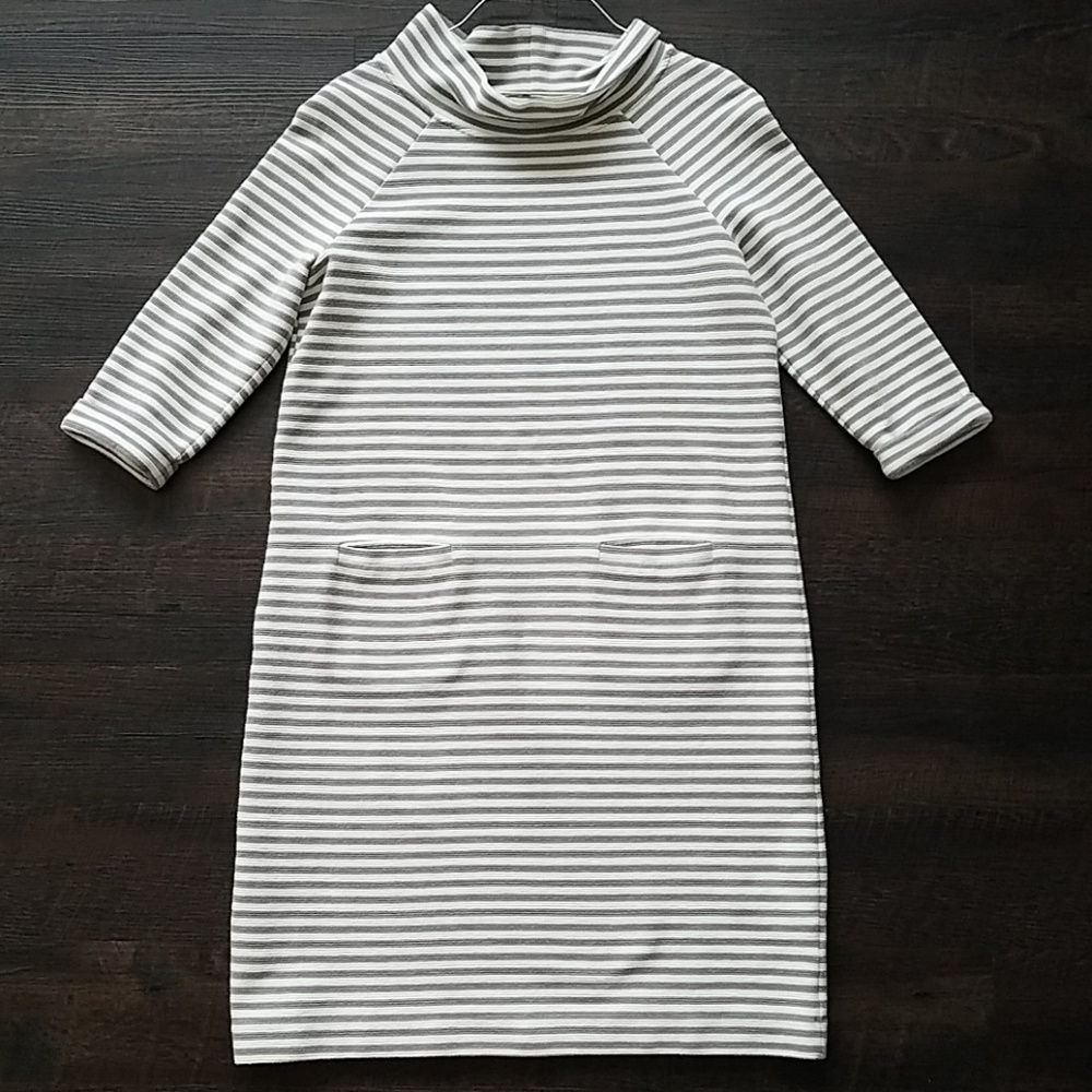 BODEN Gray/White Striped Shift Dress, 10L